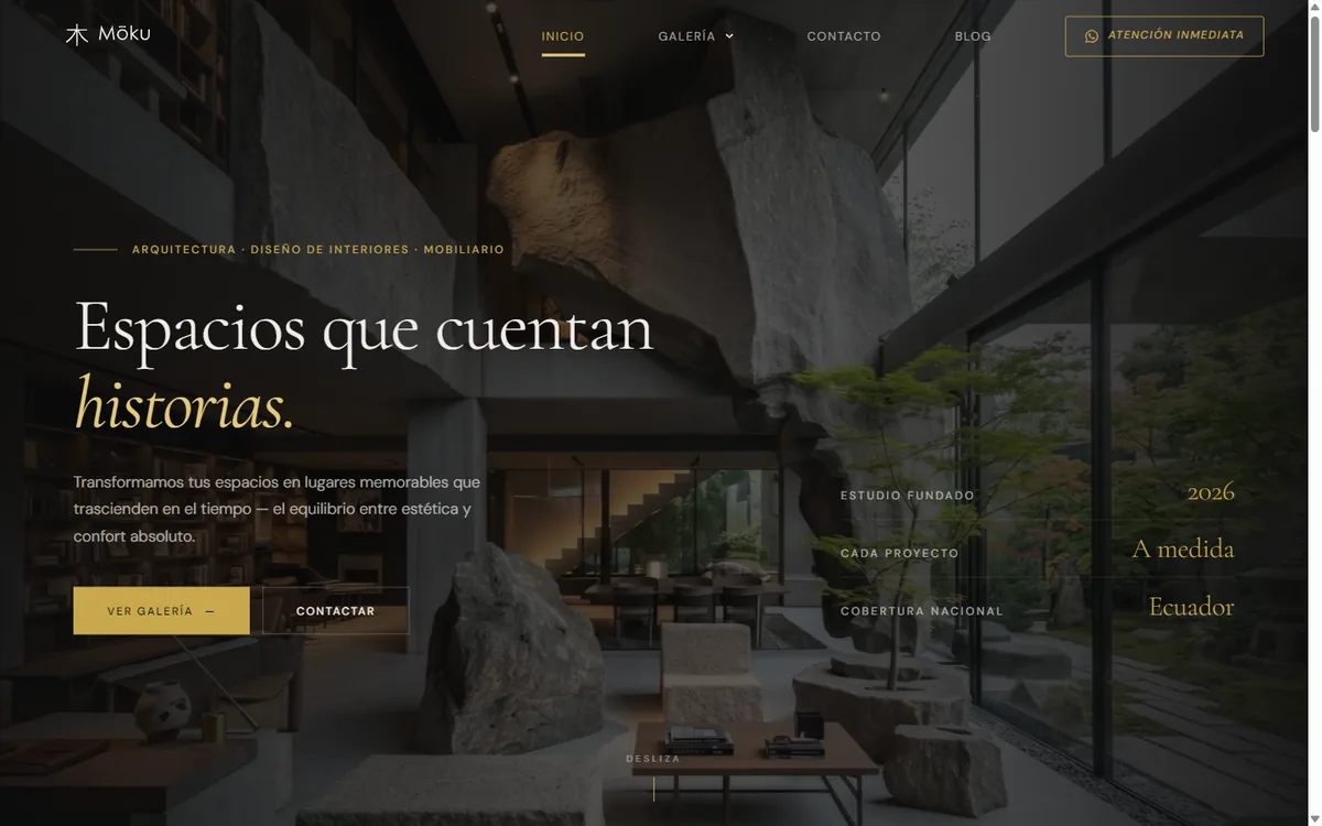 Sitio web de Mōku — arquitectura, interiores y mobiliario